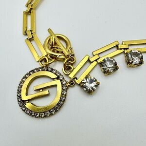 DYLANLEX Gold Square Link Necklace w/CRYSTAL Logo Charm